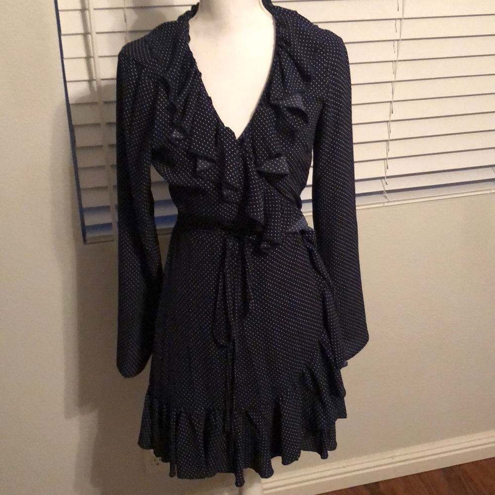 Blue and white polka dot tie dress
